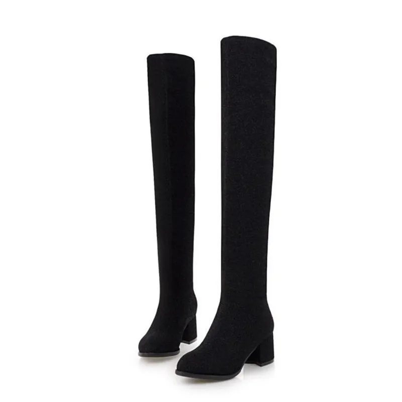 winter New pattern fashion Round head black sexy Over knee Boots Square following Add wool Keep warm Women Boots plush size34-43