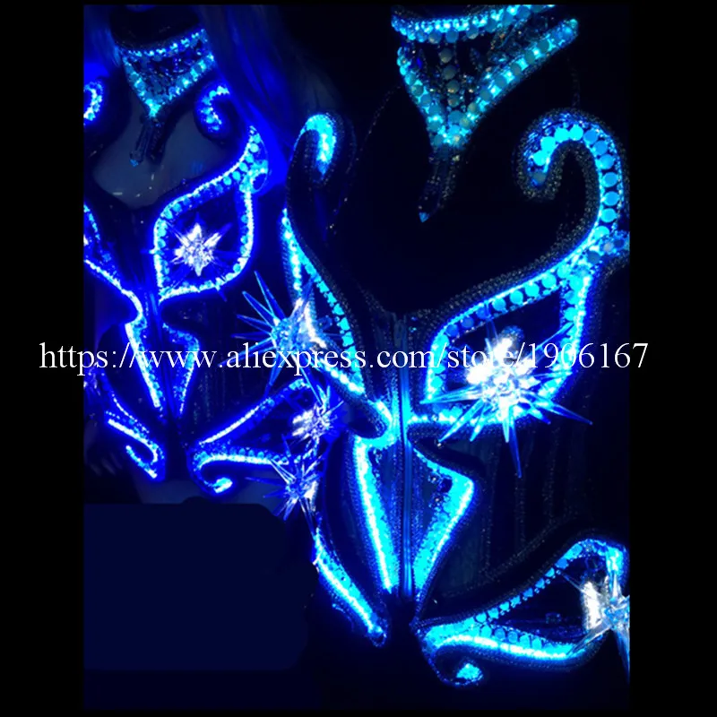 Newest Led Luminous Sexy Lady Crystal Evening Dress Women Dance DS Costume Led Light Illuminate Stage Clothes Dance Wear