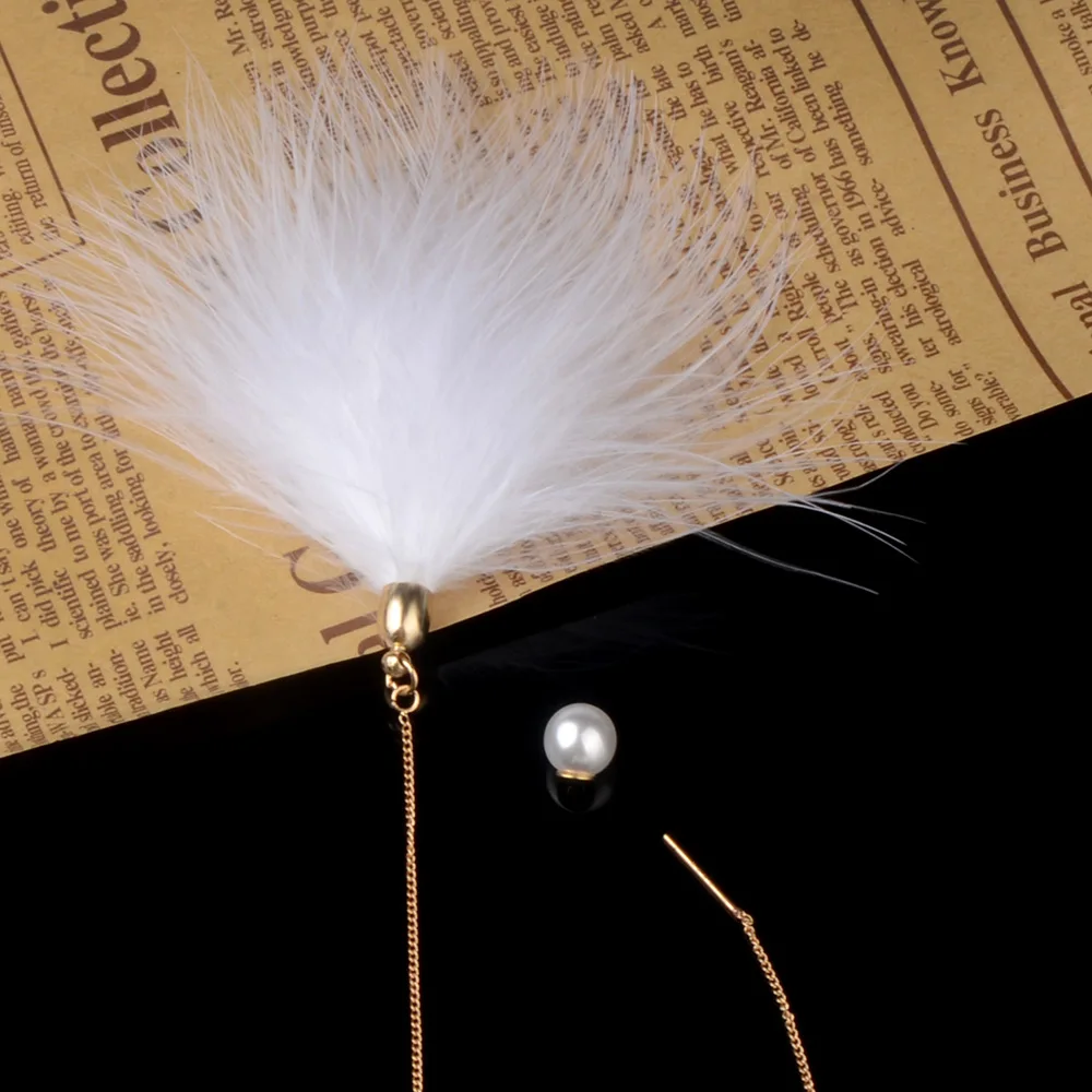 LFPU Elegant Fluffy Feather Earrings Statement Pearl Chain Long Dangle Drop Earrings Wedding Party Jewelry Gift for Women Boho