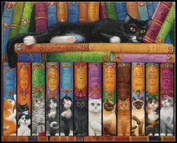 Embroidery Counted Cross Stitch Kits Needlework - Crafts 14 ct DMC Color DIY Arts Handmade Decor - Cat Bookshelf