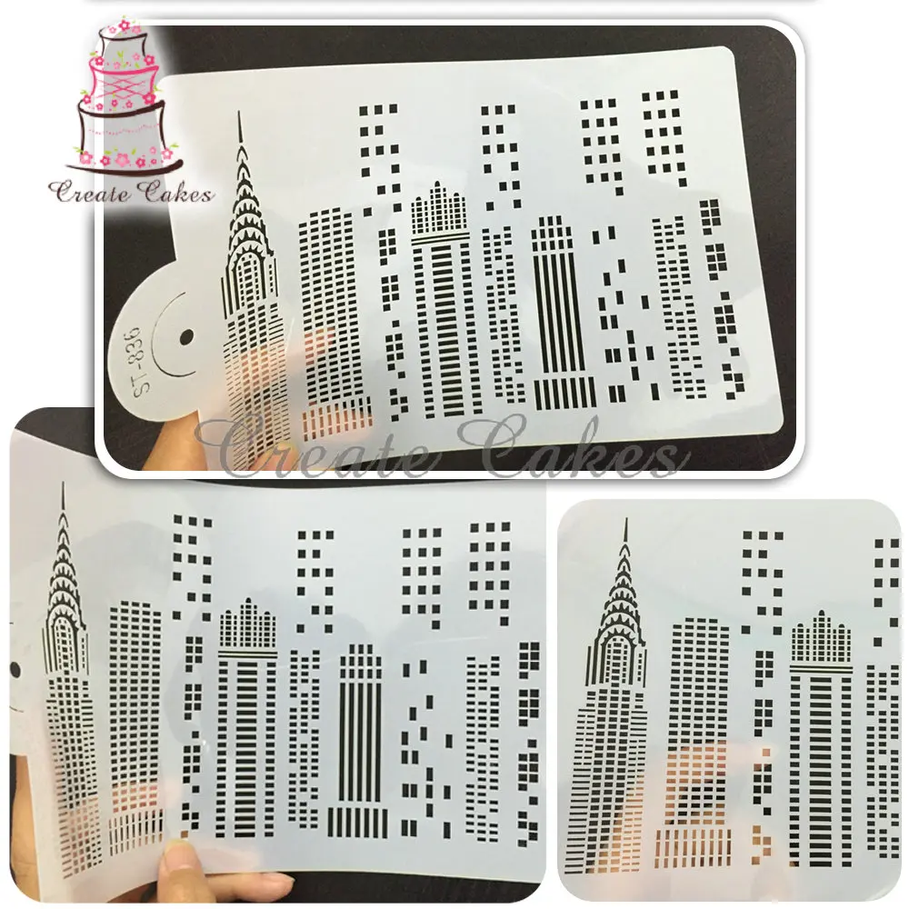 Buildings Stencil Cake Board Decorating Stencil Cake Template Mold Cake Side Stencil set Cake Tool