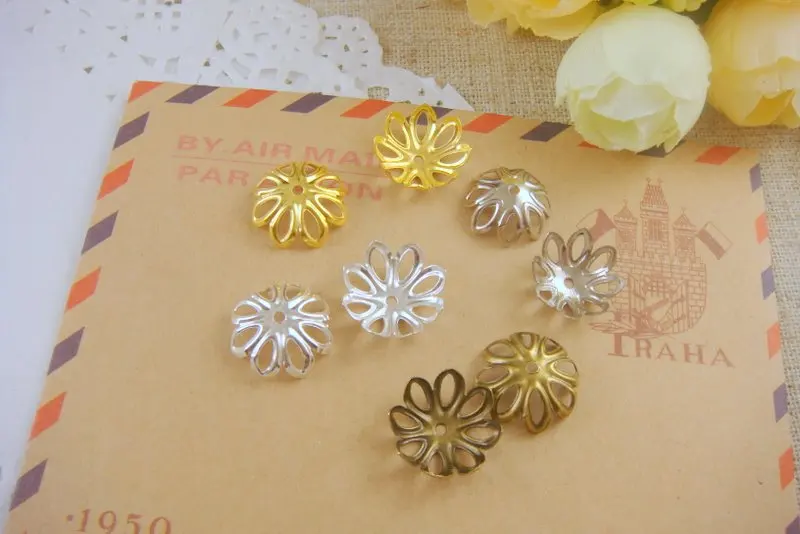 50 pcs /lot 14mm Gold Silver Bronze Hollow Flower Iron Spacer Bead Caps Hat Caps DIY Jewelry Findings