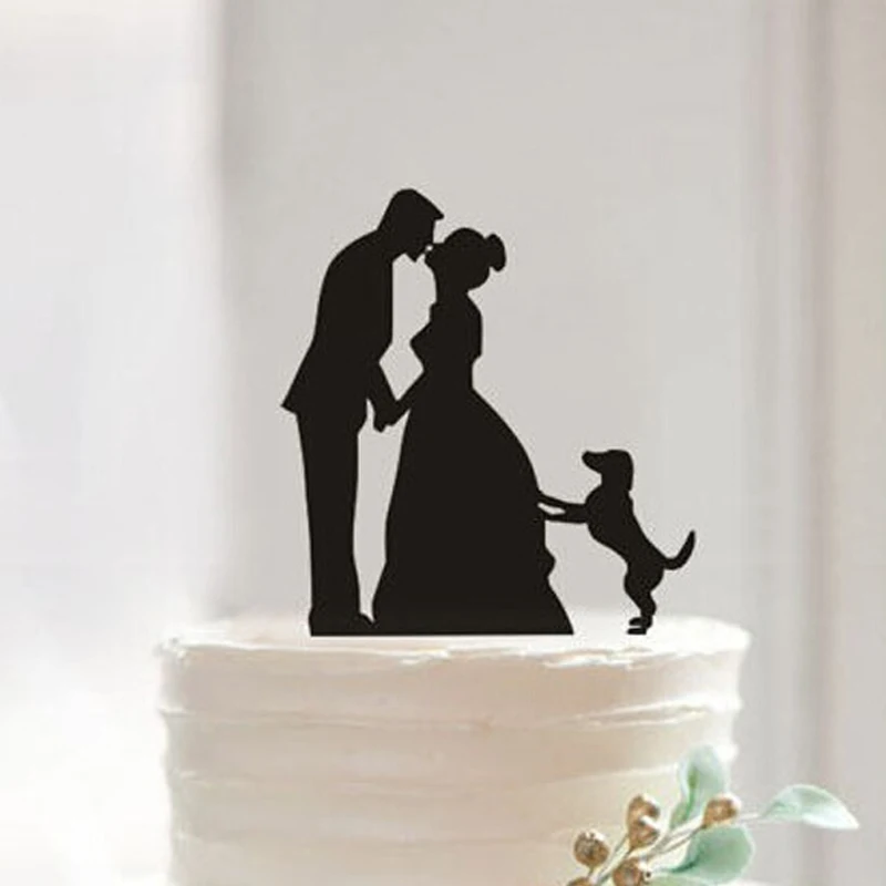 Black Acrylic The Bride and Groom Sweet Kiss Wedding Cake Decorations  Marriage Cake Topper OH003