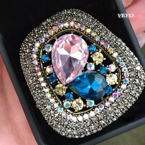 VEYO High Quality Round Luxury  Full Of Crystal Rhinestone Gold Color Brooch Vintage Jewelry Wholesale