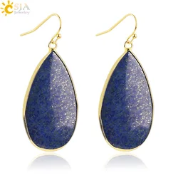 CSJA Gold Color Water Drop Dangle Earring Yellow Pink White Hook Earrings Natural Stone Lapis Lazuli Women Jewellery  E262