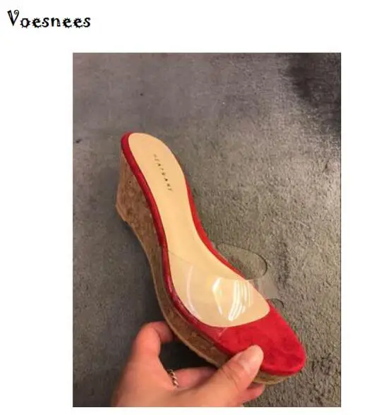 2019 pantofole estive calde donna paillettes trasparenti piattaforma zeppa suola spessa tacchi alti 6.5CM muli diapositive scarpe da spiaggia dolci