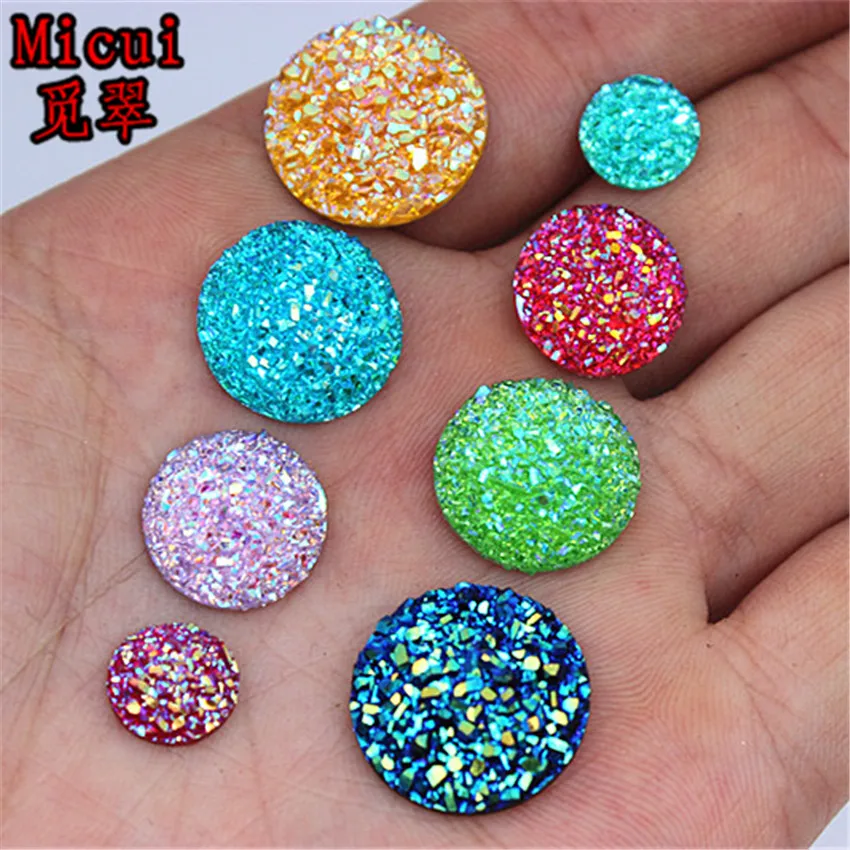 Micui 50pcs 10/14/16/18mm Crystal AB Flatback Round Rhinestone Cabochon Gems,Flat Back Resin Rhinestone For DIY Decoration MC33