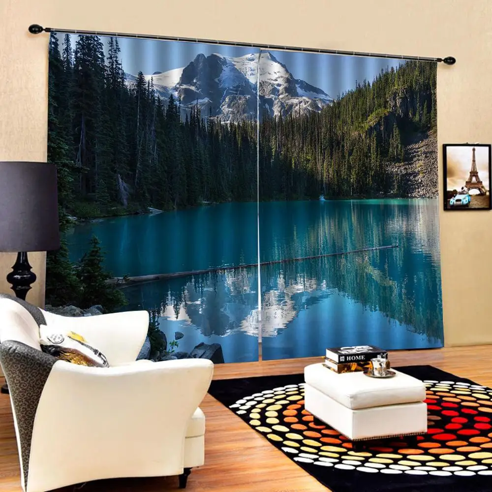 

Blue lake curtain nature scenery landscape curtains 3D Curtain Luxury Blackout Window Curtain Living Room