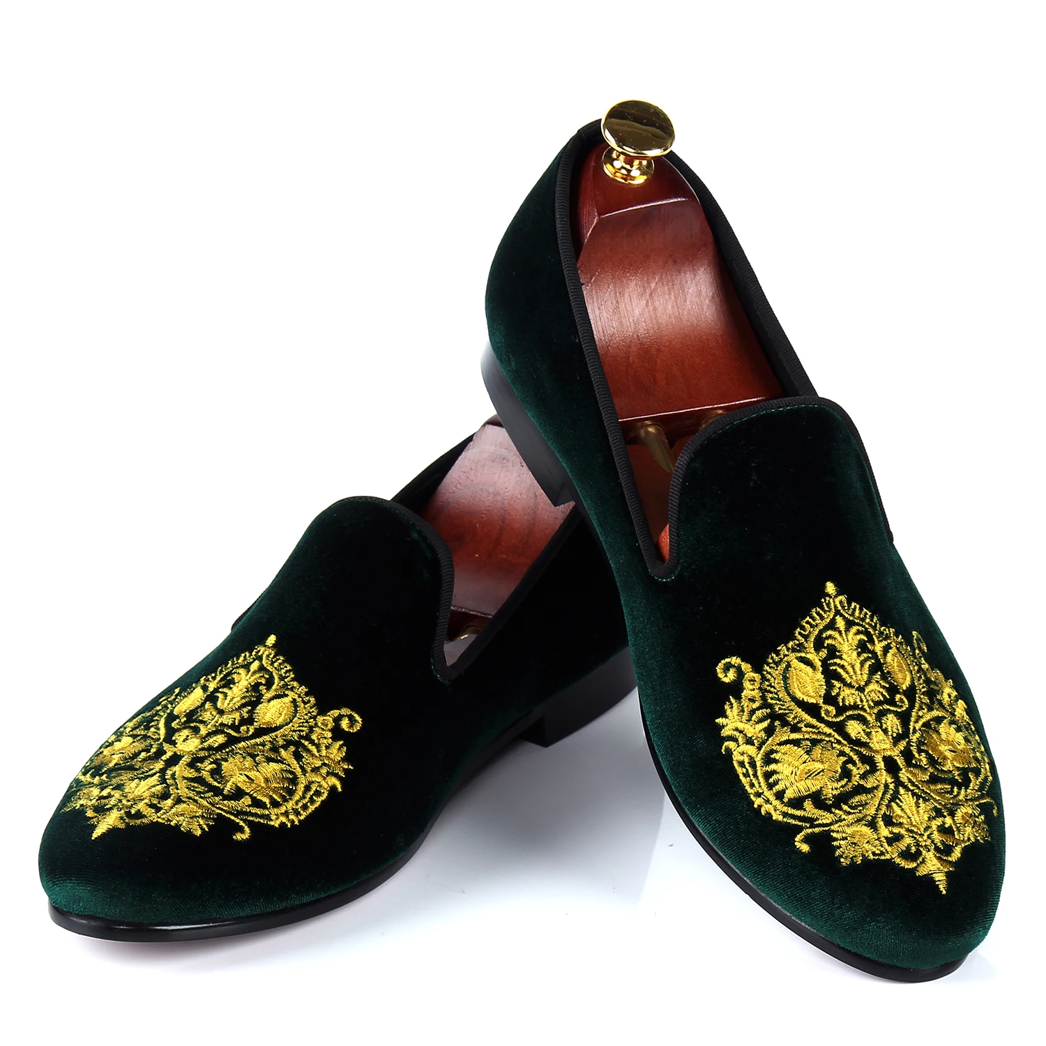 

Men Casual Shoes Green Velvet Loafers Prince Albert Slippers Handmade Embroidered Footwear