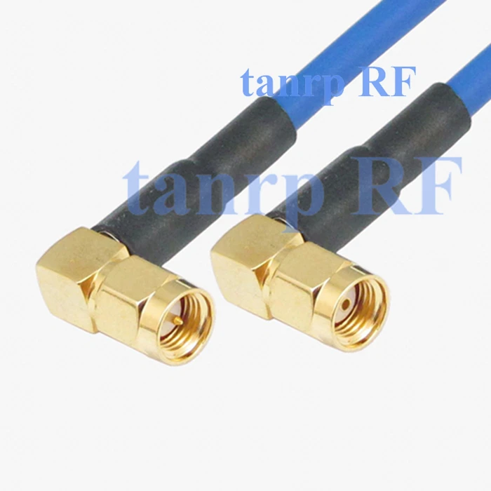 10PCS 15CM coax Flexible blue jacket jumper cable RG402 6inch SMA male plug to RP-SMA male both right angle RF adapter connector