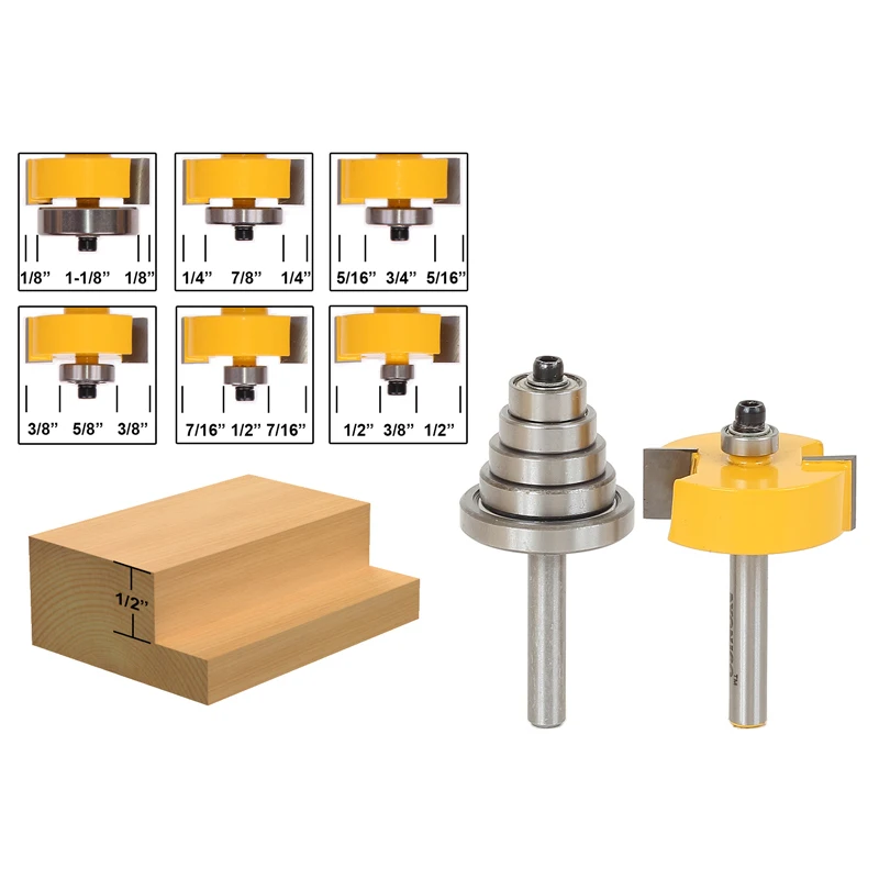 1 lotes Rabbet Router Bit com 6 rolamentos Set -1/2 "H - 1/4" Haste