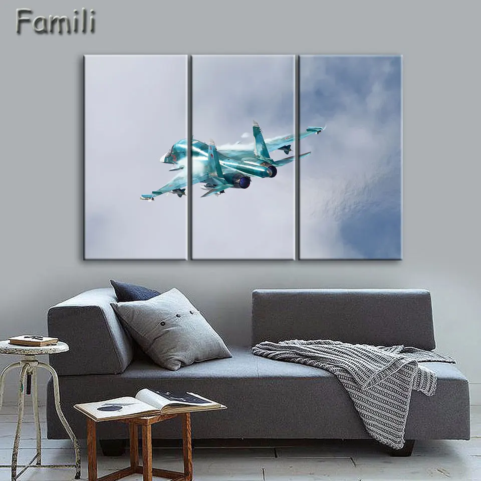 

3 Pieces Painting Fighter Airplane Aircraft Model Wall Art Canvas Prints Modern Artwork Wall Pictures for Living Room Unframed