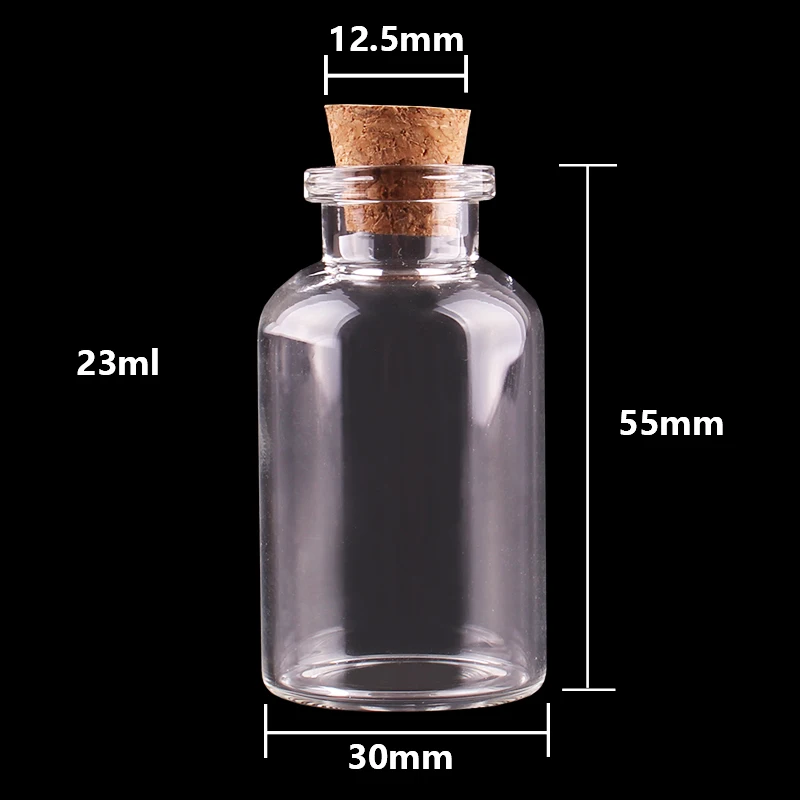 24pcs 30*55*12.5mm 23ml Mini Glass Wishing Bottles Tiny Jars Vials With Cork Stopper wedding gift