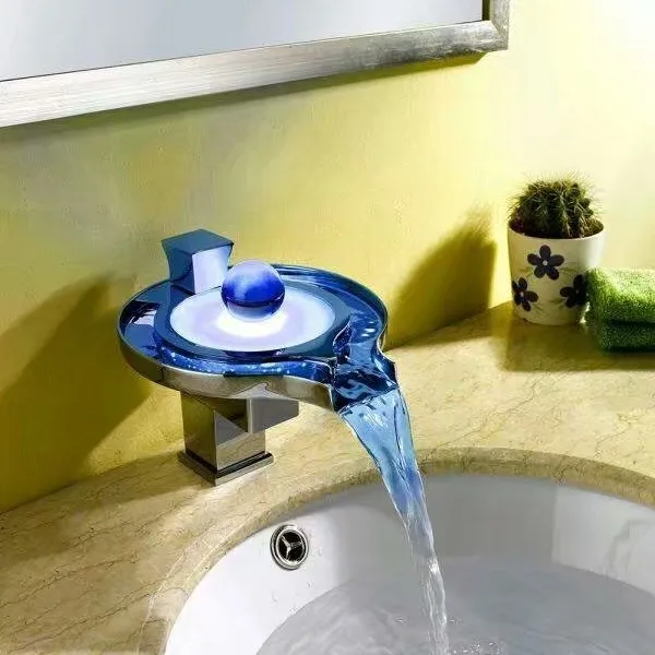 

LED basin Faucet Bathroom waterfall Faucet Brass LED Waterfall Taps Water Power Basin Led Tap Mixer Torneira