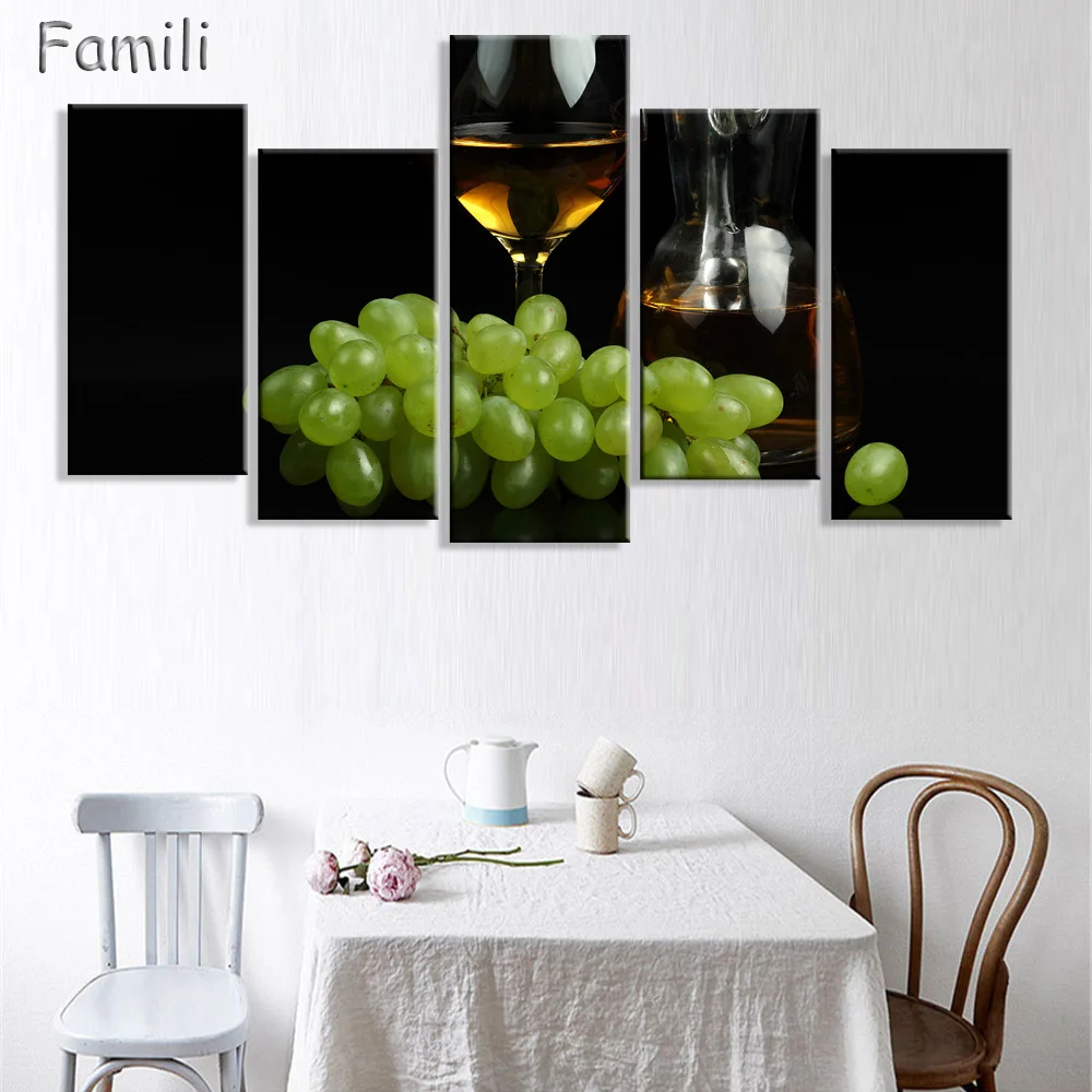 

5Panel White wine And Cup Of Modern Canvas Print Painting Wall Art Picture For Kitchen Room Decoration Artwork Unframed