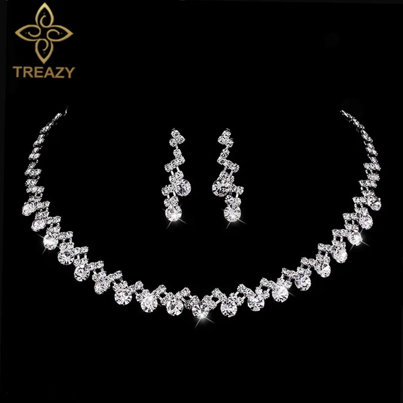 TREAZY New Designed Wedding Jewelry Sets for Women Rhinestone Crystal Necklace Earrings Bridal Jewelry Sets Wedding Accessories