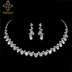 TREAZY New Designed Wedding Jewelry Sets for Women Rhinestone Crystal Necklace Earrings Bridal Jewelry Sets Wedding Accessories