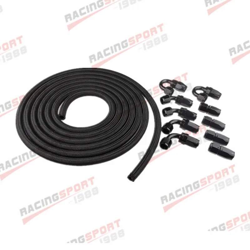 AN10 10AN Nylon Braided Oil/Fuel Hose + Fitting Hose End Adaptor Kit