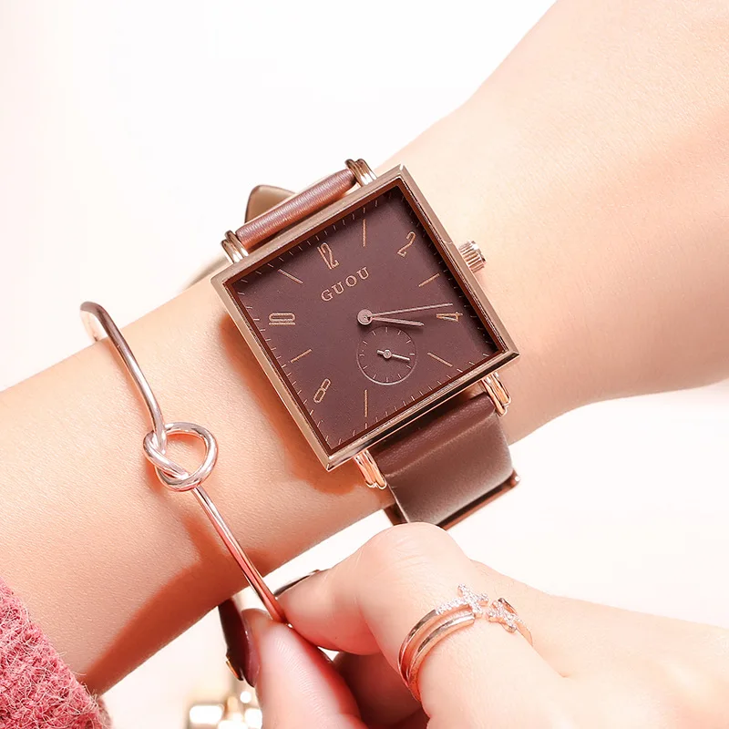 Waterproof Women Square Watches dress match watch wrist watch with Leather Belts