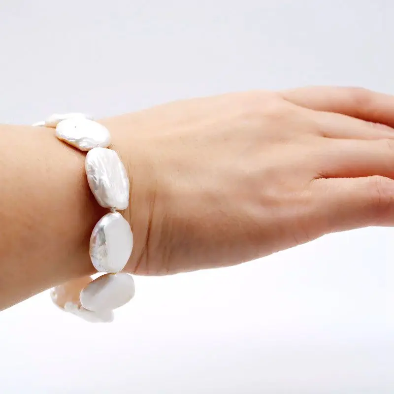 Pearl Bracelet Natural White Flat Baroque Pearl Women Bracelet Simple Fashion Jewelry Girly Bracelet Free Shipping