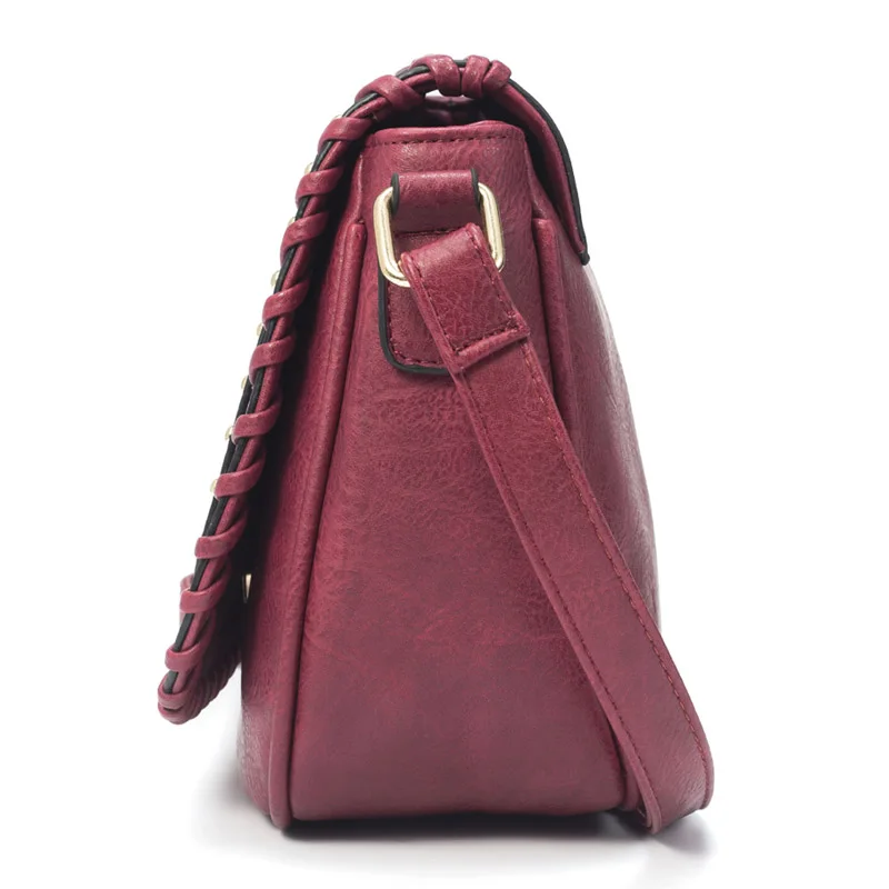 Annmouler New Design Women Crossbody Bag Wine Shoulder Bag PU Leather Messenger Bag Rivet Clutch Purse Solid Color Small Bag