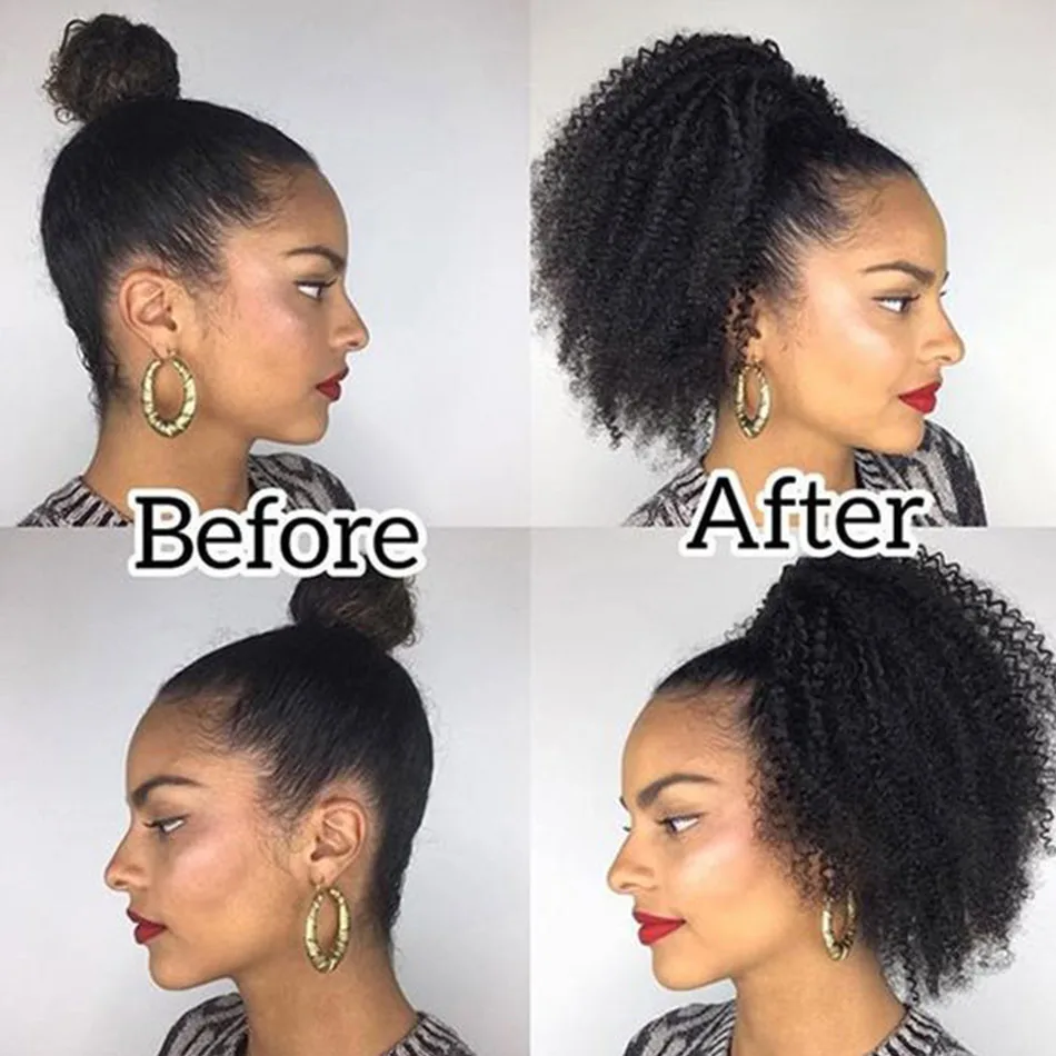 Alibele-Mogolian Kinky Curly Ponytail Extensões, Afro Drawstring, Remy Cabelo Humano, Longo Clipe No Rabo De Cavalo, 10-28in, 4B, 4C