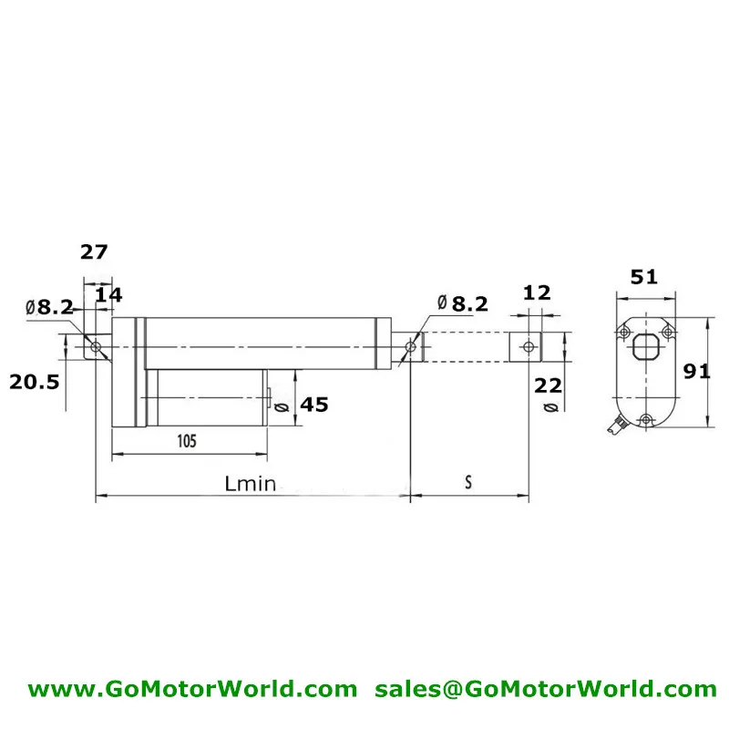 Waterproof 12V 24V 500mm adjustable stroke 3500N 770LBS load 170mm/s speed cheap linear actuator LA1035