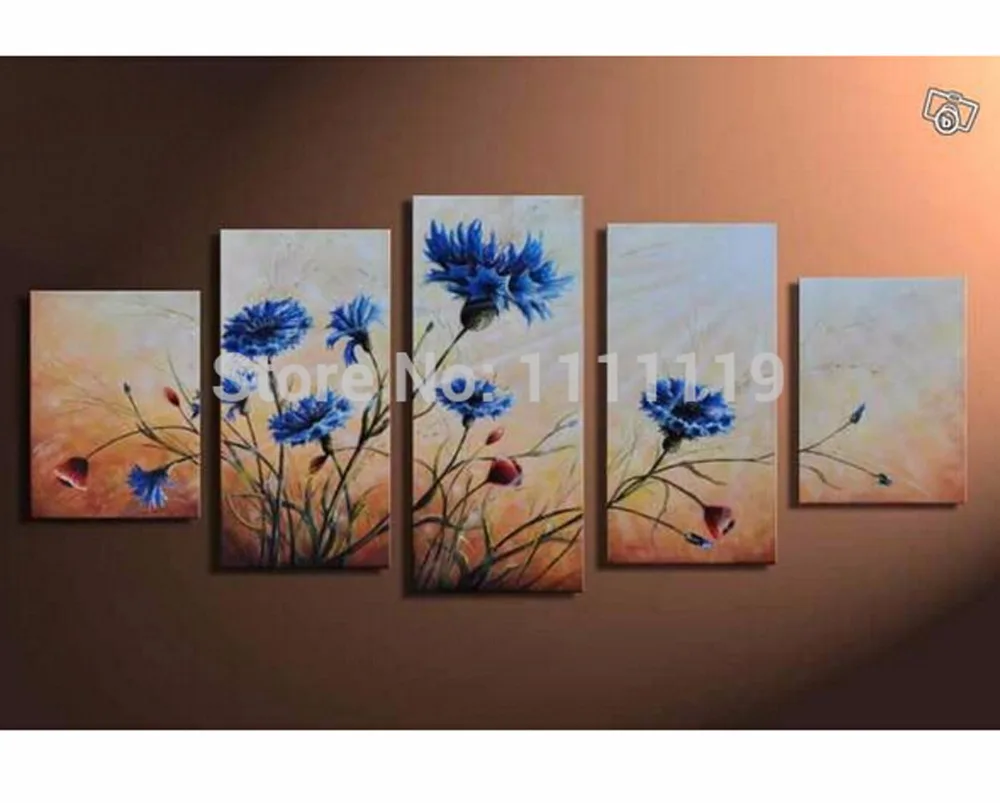 

Hand Painted Abstract Picture Paintings On Canvas Modern Landscape Oil Painting For Living Room Decor Wall Pictures Blue Flower