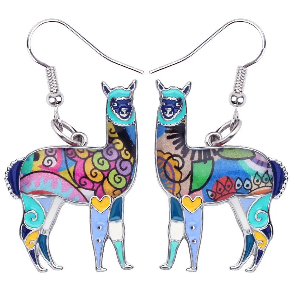 Bonsny Enamel Alloy South America Alpaca Earrings Drop Dangle Fashion Animal Jewelry Women Girls Gift Brincos Accessories Bijoux