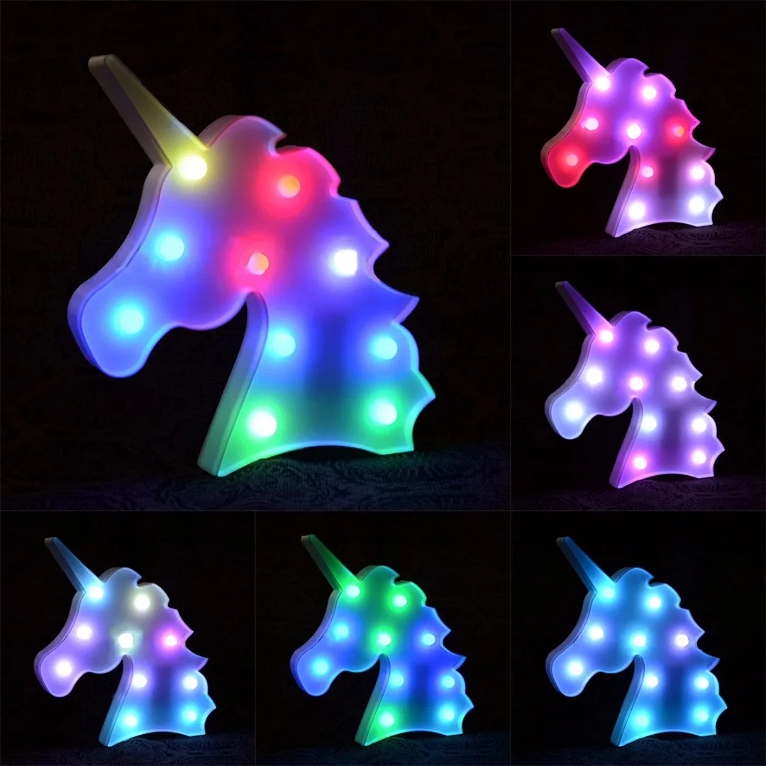 Creative Colorful Unicorn Head LED Night Light Up Table Lamp Kids Bedroom Home Decor