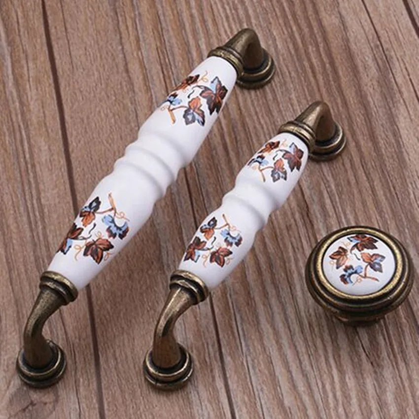 

96mm 128mm rustico retro rural ceramic dresser kitchen cabinet door handle vintage bronze drawer shoe cabinet cupboard knob pull