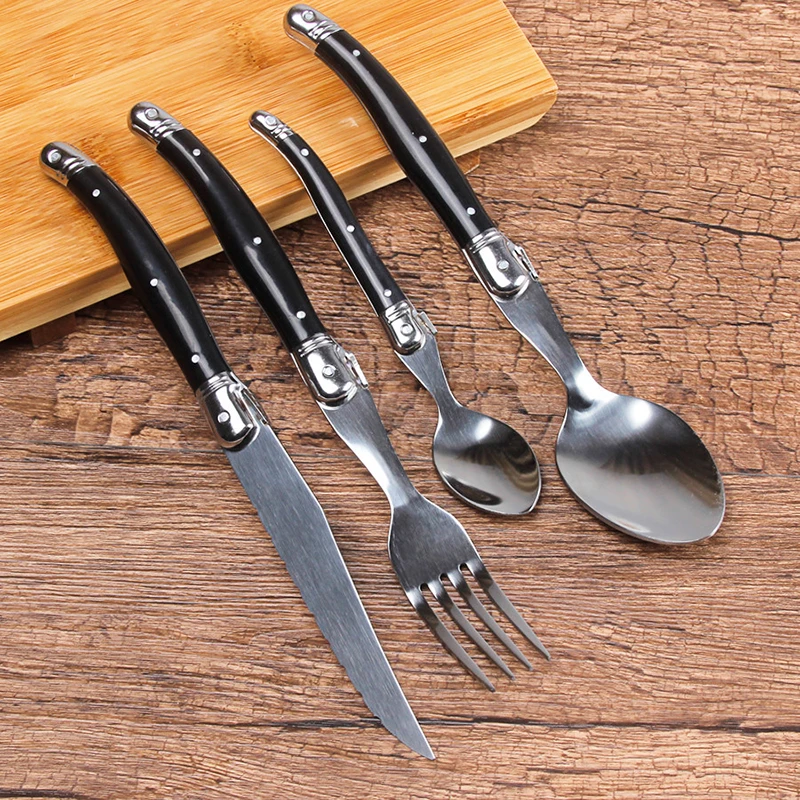 4/8/16/24pcs Black Laguiole Tableware sets Dinner Knife Fork Spoon and  Teaspoon Stainless Steel Dinnerware Restaurant Cutlery