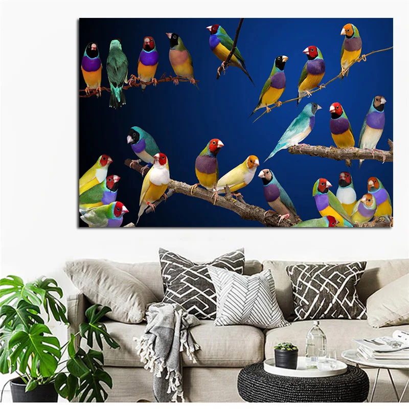 

Vintage Watercolor Parrot Branches and Bird Landscape Canvas Painting Poster Print Modern Nursery Wall Picture for Living Room