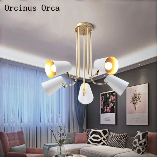 Nordic Postmodern Simple White Iron Chandelier Living Room Studio Bedroom American Lightweight Luxury LED Creative Chandelier