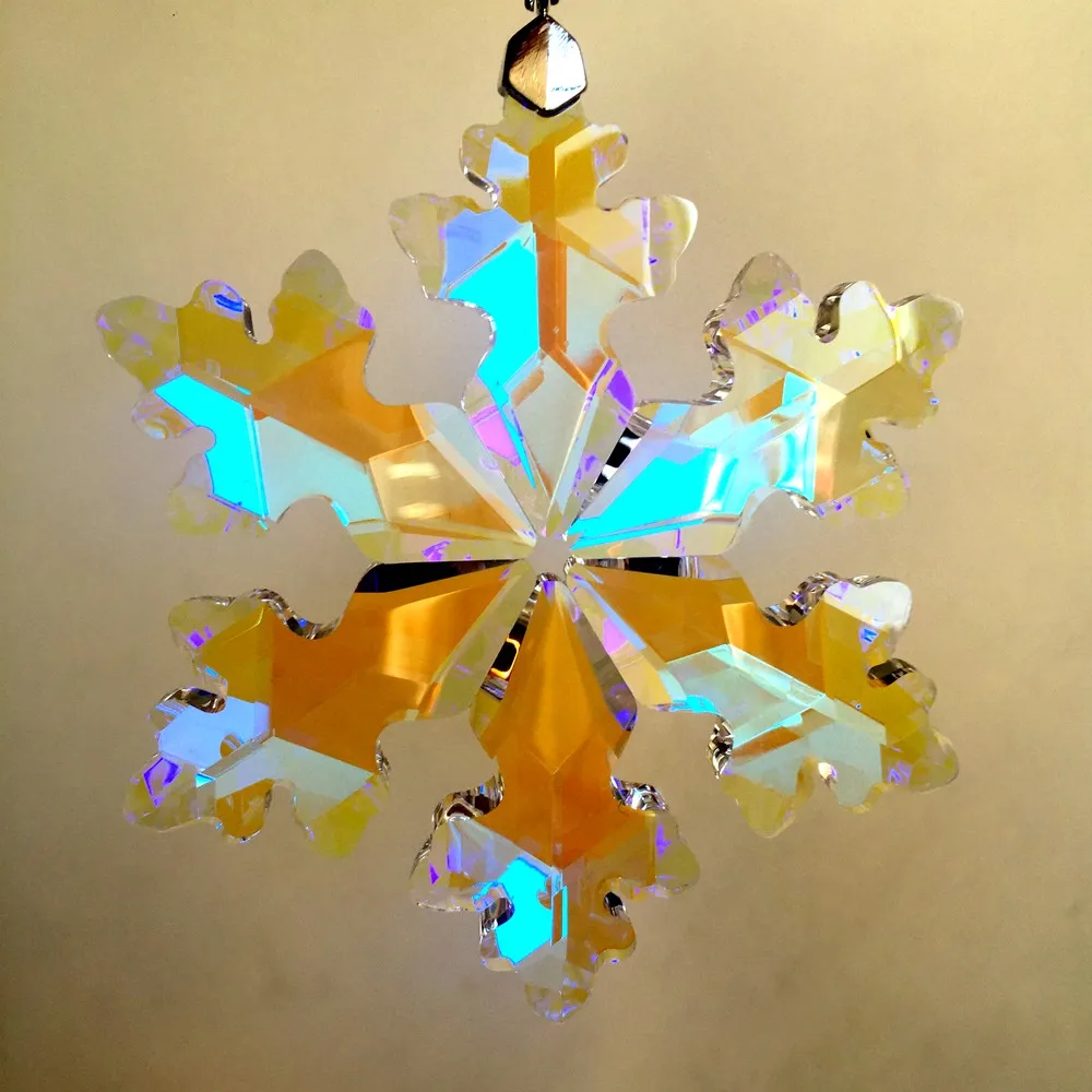 

80mm 10pcs AB Crystal Snowflake Chandelier Hanging Drops Crystal Christmas Ornaments For Home Decoration Or Car Decoration