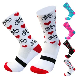 New Professional Sport Pro Cycling Socks Men Women Compression Road Bicycle Socks Mountain Bike Socks Racing Socks Heart Pattern