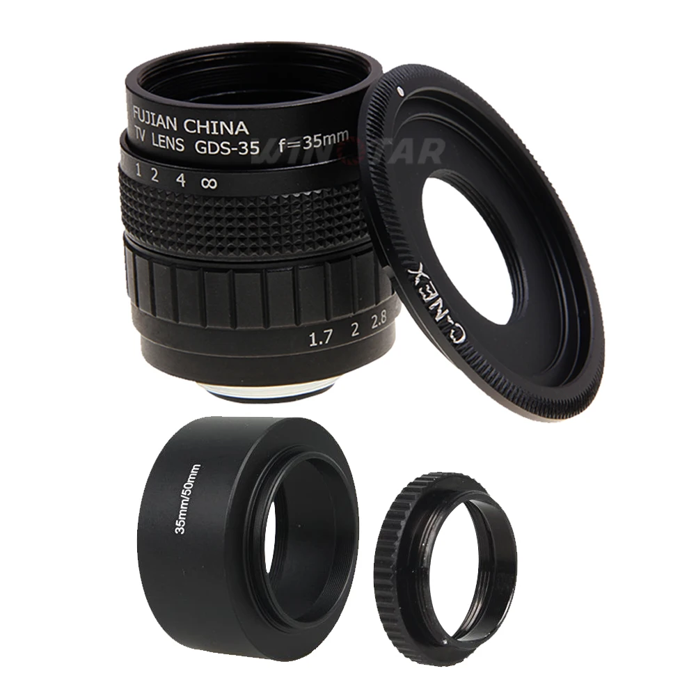 Fujian 35mm f1.7 lente cctv + montagem C-NEX + capa de lente + anel macro para sony e mount a6500 a6300 a6000 nex6 nex7 nex3 nex5 nex5t