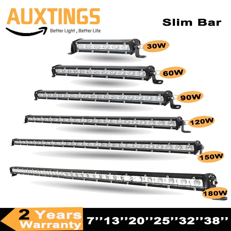 

7" 13" 20" 25" 32" 38'' Straight Slim LED Light Bar Single Row 60W 90W 120W 150W 180W For SUV 4WD ATV Off Road LED Work Light