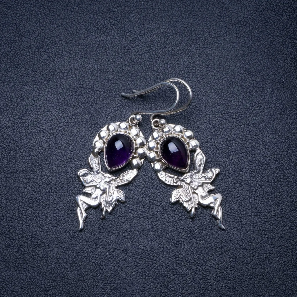 

Natural Amethyst Handmade Unique 925 Sterling Silver Earrings 1.75" X4822