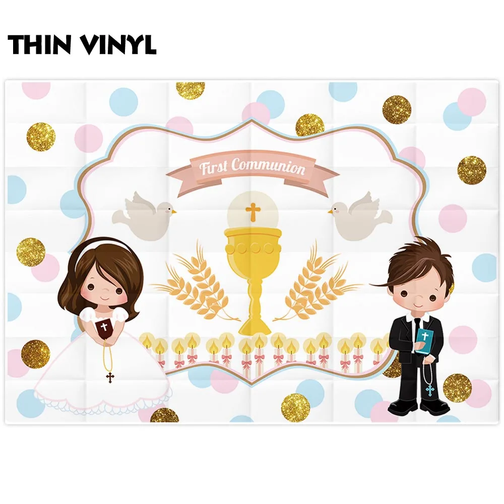 Фотофон Funnytree для причастия с мультяшным голубем для детей, фон в горошек для фотосъемки