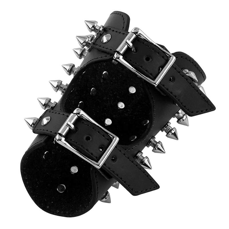 Unisex Faux Leather Metal Spikes Gauntlet Wristband Armband Medieval Bracers Protective Arm Armor Cuff for Men and Women