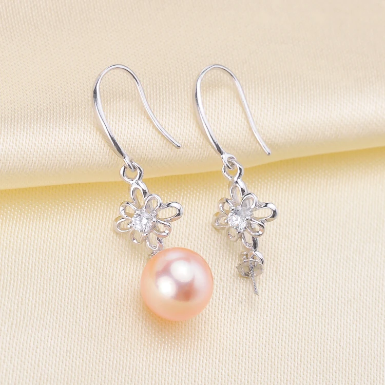 Simple Flower Style Pearl Earrings Holder S925 Sterling Silver Pearl Earrings Findings Women DIY Jewelry Accessory 3Pairs/Lot