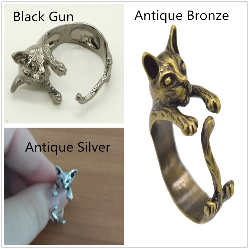 Kinitial Animal Ring Cat Rings With Tail Anillos Punk Animal Dog Rings for Women Anel Men Cat Rings Bague Bijoux Women Wholesale