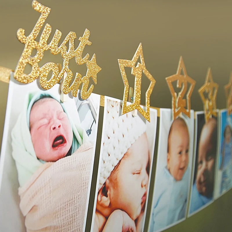 12 Months Photo Frame Banner First Happy Birthday Party Decorations Kids 1st Baby Boy Girl 1 One Year Birthday Supplies