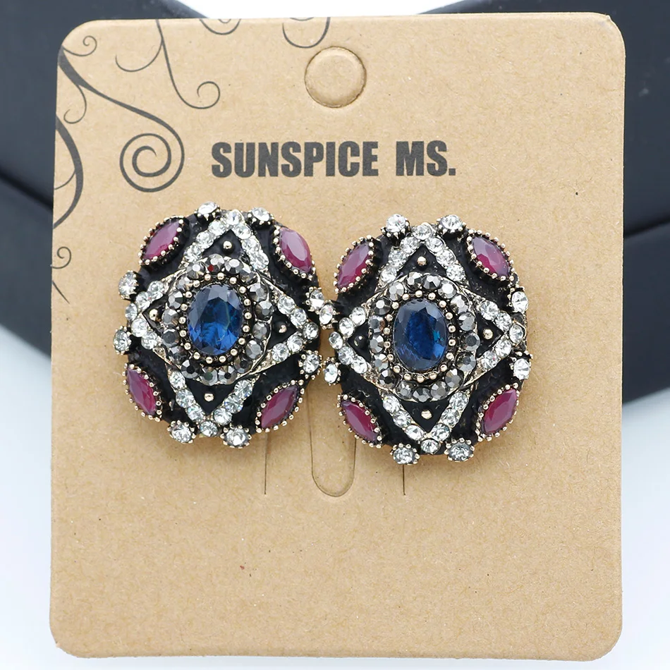 Sunspciems Vintage Turkish Clips Earrings for Women Resin Retro Gold Color Indian Jewelry Ethnic Bohemia Bride Earrings Bijoux