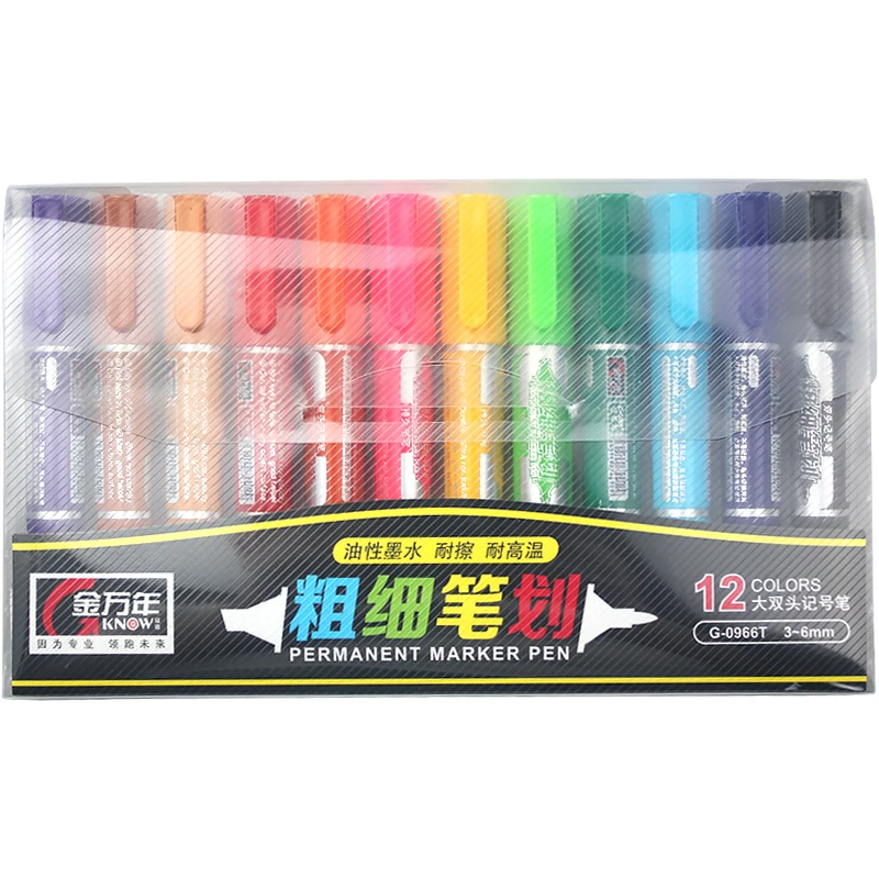 

KNOW marker pen 12 Colors Oil-based Big Double-head Marker Pen Color Drawing POP Poster Art Marker