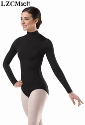 LZCMsoft Frauen Langarm High Neck Trikots Weiß Ballett Tanz Trikots Gymnastik Spandex Dancewear Ballerina Kostüme