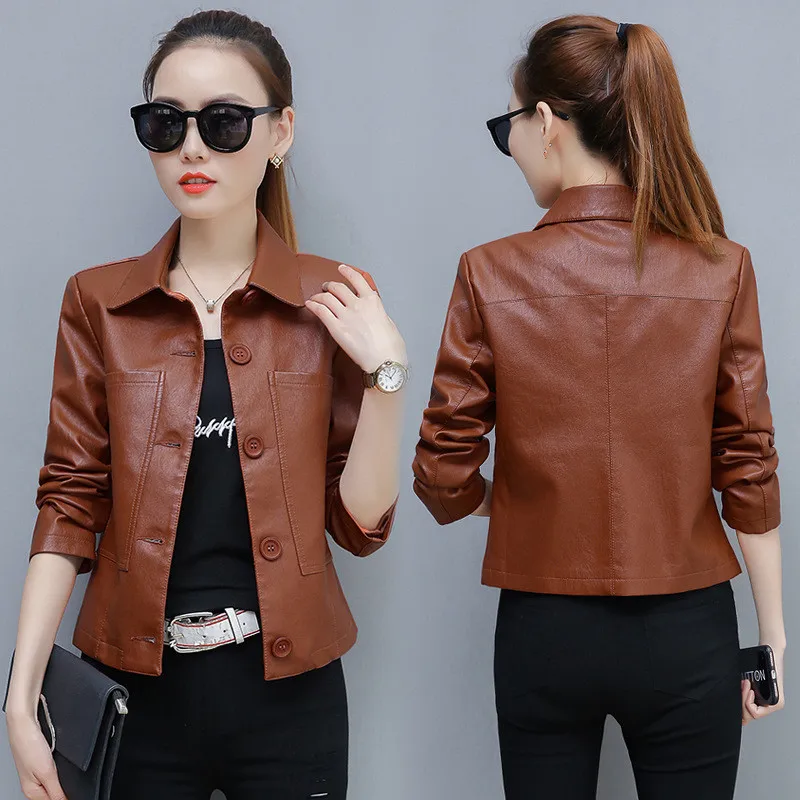 Pu Motorcycle Leather Coat Women\'s 2023 Spring Autumn New Hong Kong Style Chic Jacket Short Loose Fashion Wild Leather Jackets