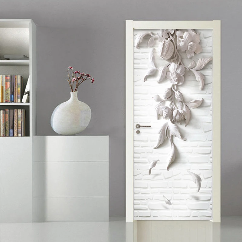 Modern Creative 3D Stereo Relief Flowers Wallpaper Living Room Study Door Sticker PVC Self-Adhesive Waterproof Wall Stickers 3 D