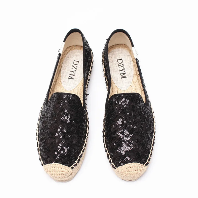 DZYM Spring New Arrival Sequined Cloth Espadrille Bling Women Platform Flats Linen Straw Fisherman Shoes Hemp Zapatos Mujer